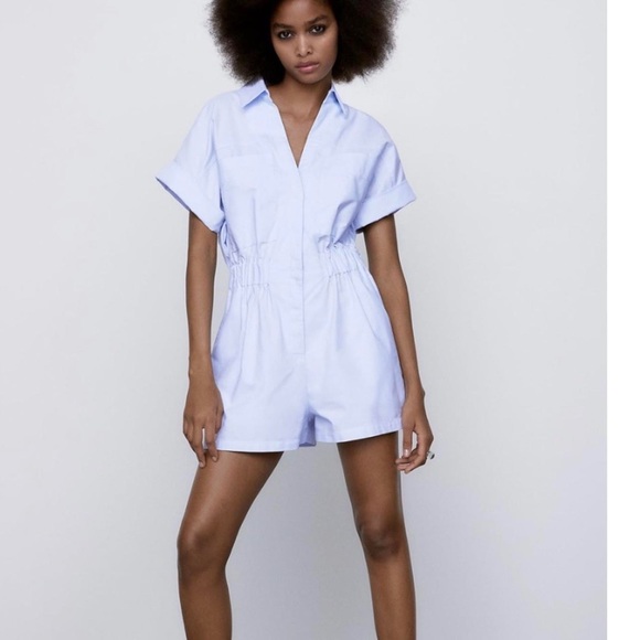 Nwot Zara Blue Jumpsuit Linen Playsuit 